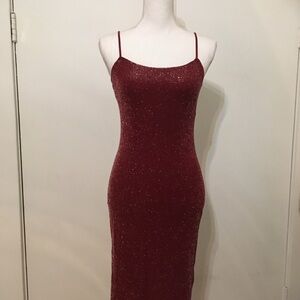 Sparkle Bodycon Spaghetti Strap Dress - Burgundy